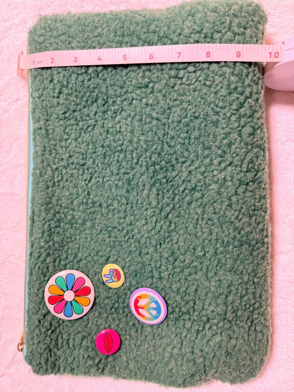 Green Sherpa Laptop Sleeve bag 15 inch with Colorful Badge Accents
